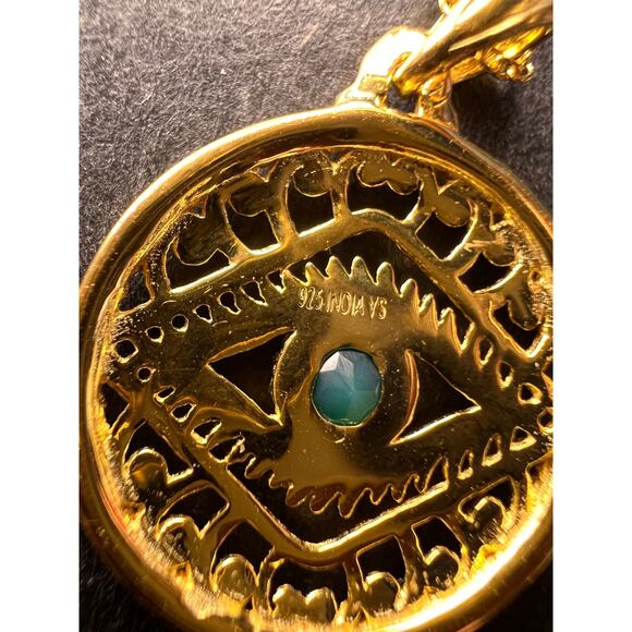NEW Green onyx evil eye pendant and chain in gold over sterling silver - Picture 4 of 13